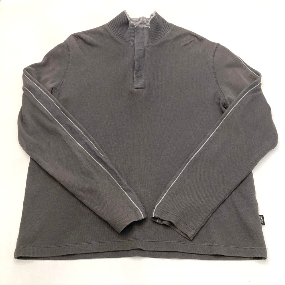 Boss Hugo Boss 1/4 Zip Pullover Sweater Mens L Gray 100% Cotton
